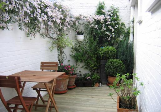 Terrasse en pin sylvestre dans cour intérieure - Lille ( 59 )