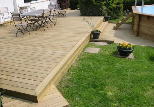 Terrasse Bois LEMAN pin sylvestre avec coupe d'onglet - LE TOUQUET ( 62 )